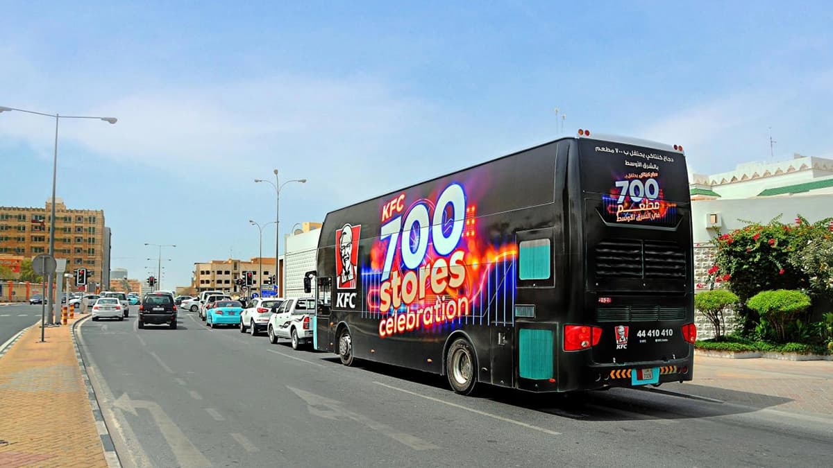 Rear panel advertising on a Saudi Arabia bus