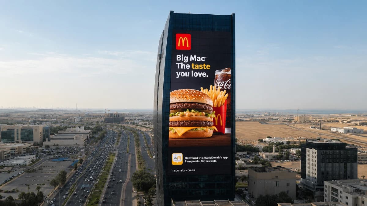 Building facade advertising visible from a Saudi road