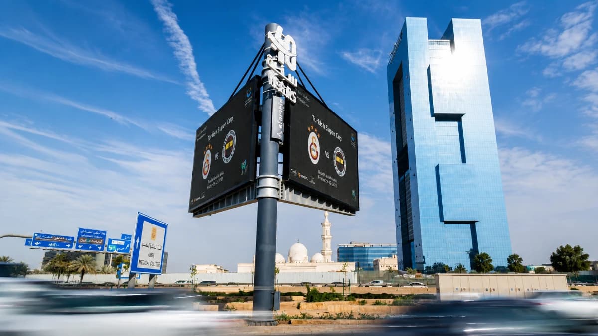 Roadside unipole advertising on a Saudi highway